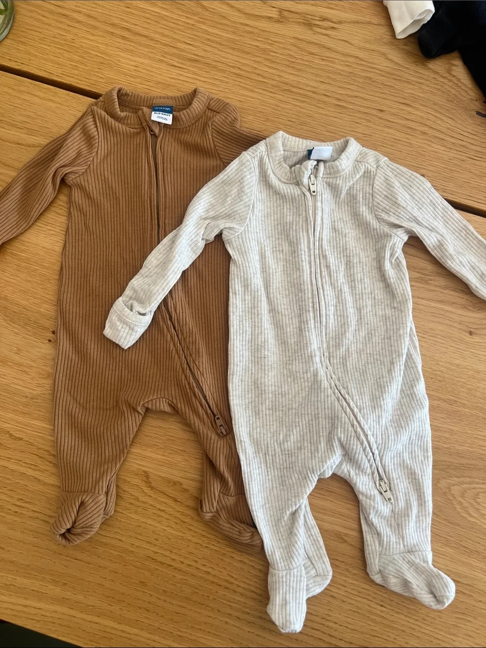 Old Navy Ribbed Footed Zipper One-Piece Set - Cream & Brown